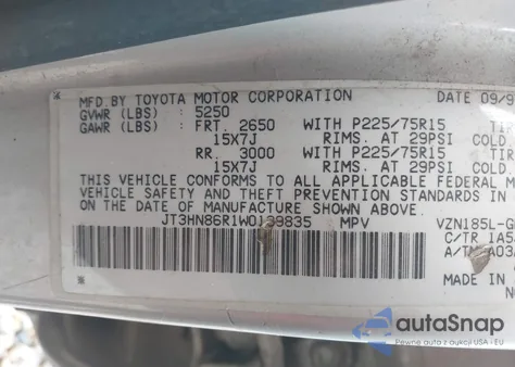 1998 Toyota 4Runner Sr5 V6 из США, поврежденный, VIN JT3HN86R1W0139835